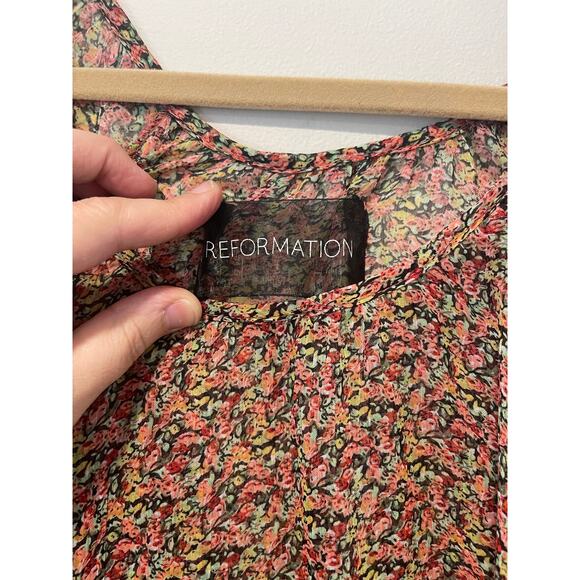 Reformation Floral‎ Print Blouse Sheer Long Sleeve Top Flowy Size Medium/Large - Picture 3 of 5